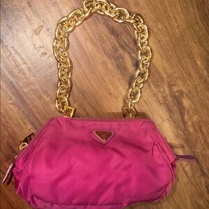 Prada Fuchsia Cosmetic Bag Made Into Shoulder Bag with Gold Chain